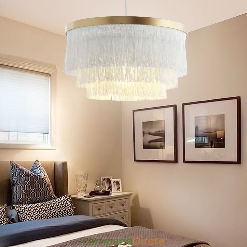 Luminária pendente decorativa nórdica, lustre romântico e quente com borla, luminária criativa suspensa