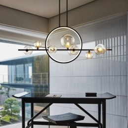 Lustre de metal moderno com bolhas de vidro transparente e lâmpadas pendentes