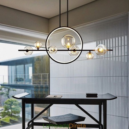 Lustre de metal moderno com bolhas de vidro transparente e lâmpadas pendentes Lustre de metal moderno com bolhas de vidro transparente e lâmpadas pendentes