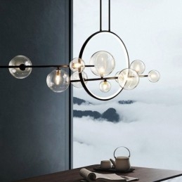 Lustre de metal moderno com bolhas de vidro transparente e lâmpadas pendentes