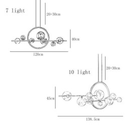 Lustre de metal moderno com bolhas de vidro transparente e lâmpadas pendentes