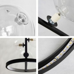 Lustre de metal moderno com bolhas de vidro transparente e lâmpadas pendentes