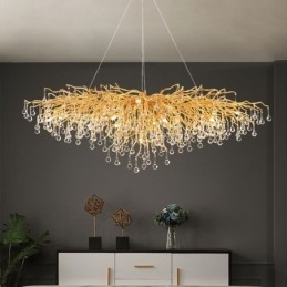Lustre de cristal de luxo dourado moderno teto pendurado lâmpada jantar