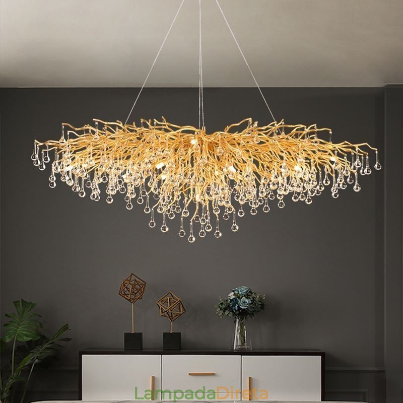 Lustre de cristal de luxo dourado moderno teto pendurado lâmpada jantar
