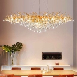 Lustre de cristal de luxo dourado moderno teto pendurado lâmpada jantar