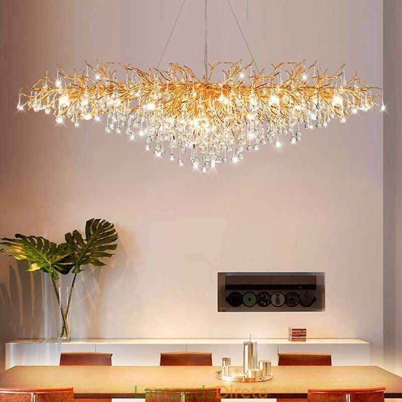 Lustre de cristal de luxo dourado moderno teto pendurado lâmpada jantar