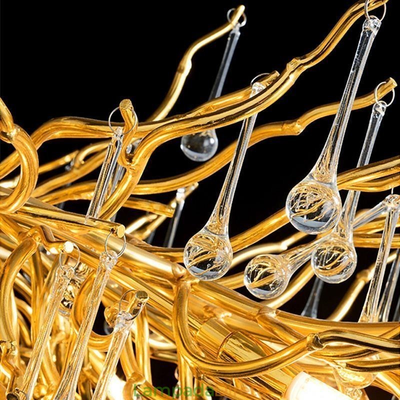 Lustre de cristal de luxo dourado moderno teto pendurado lâmpada jantar