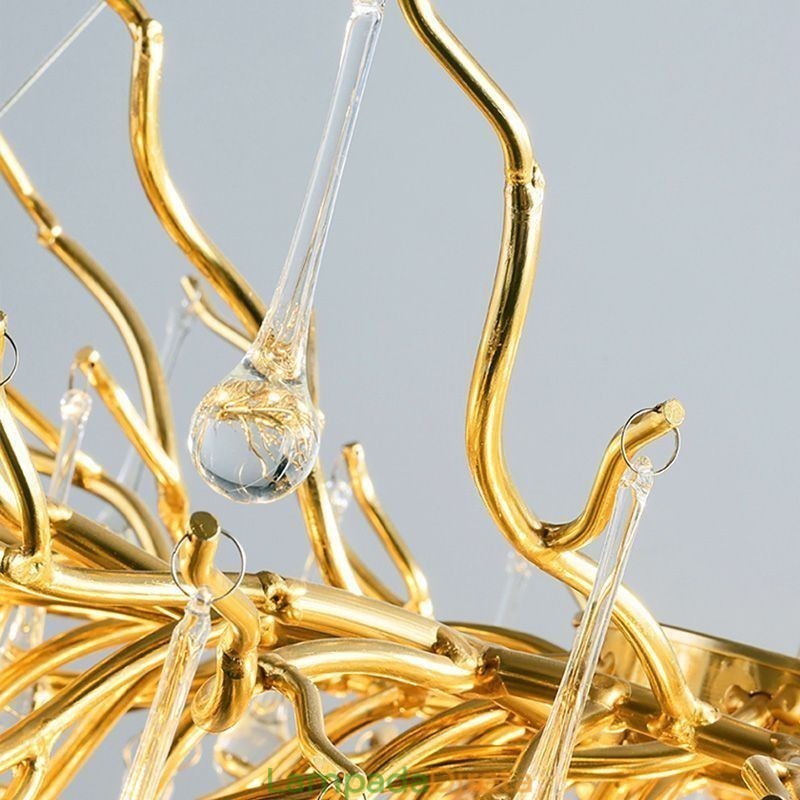 Lustre de cristal de luxo dourado moderno teto pendurado lâmpada jantar