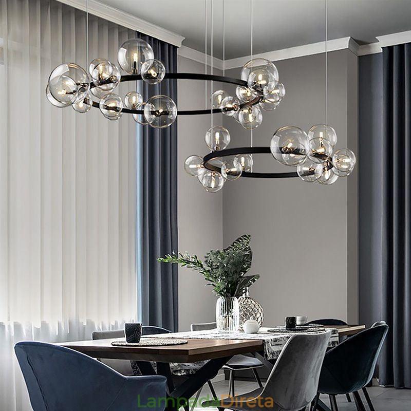 Lustre de metal criativo moderno lâmpada de bolha de vidro transparente