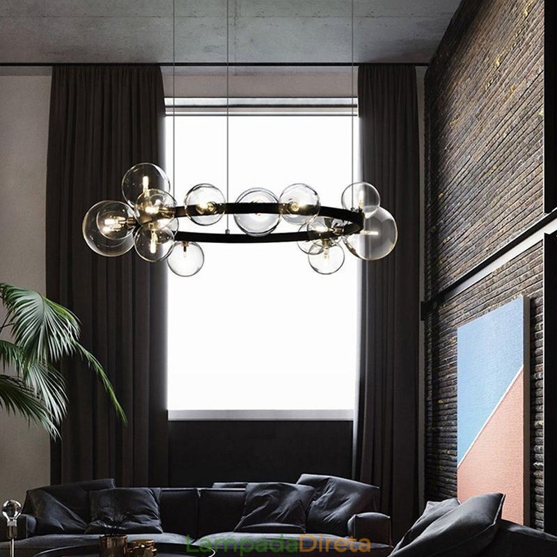 Lustre de metal criativo moderno lâmpada de bolha de vidro transparente