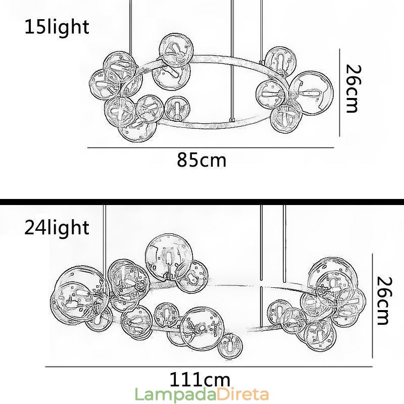 Lustre de metal criativo moderno lâmpada de bolha de vidro transparente