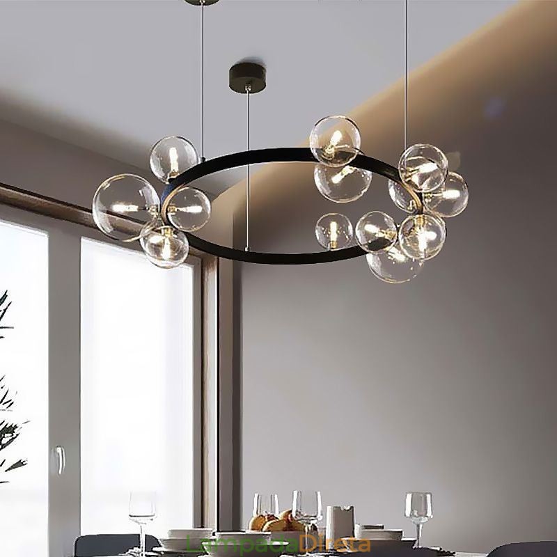 Lustre de metal criativo moderno lâmpada de bolha de vidro transparente