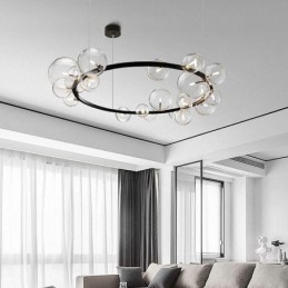 Lustre de metal criativo moderno lâmpada de bolha de vidro transparente