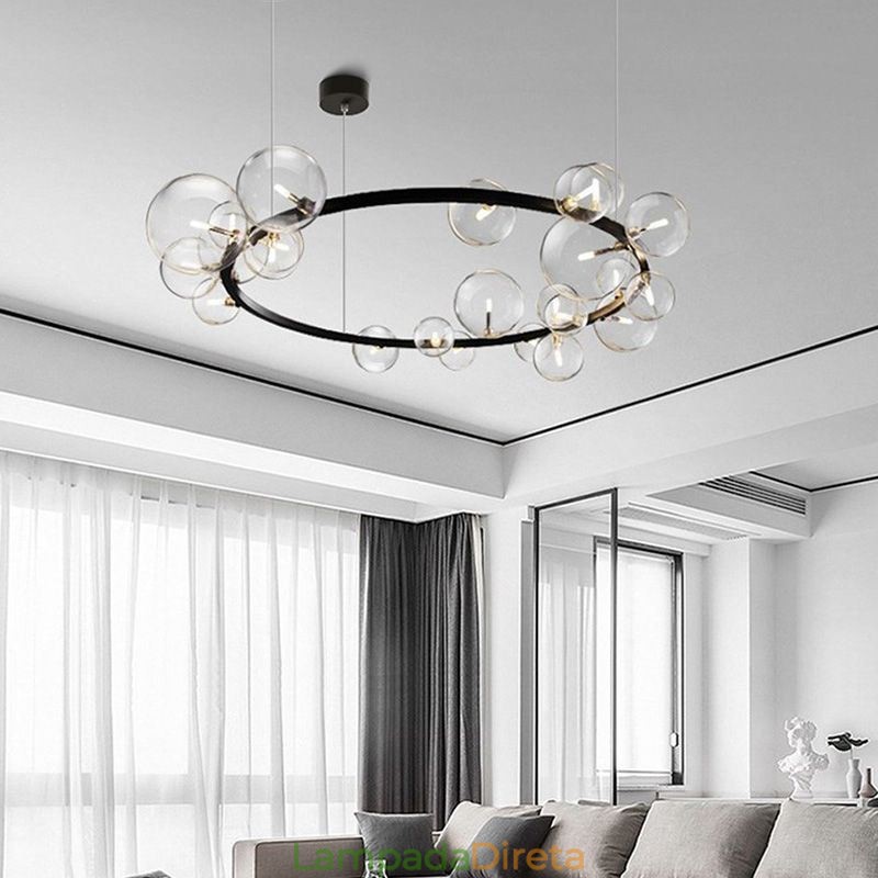 Lustre de metal criativo moderno lâmpada de bolha de vidro transparente