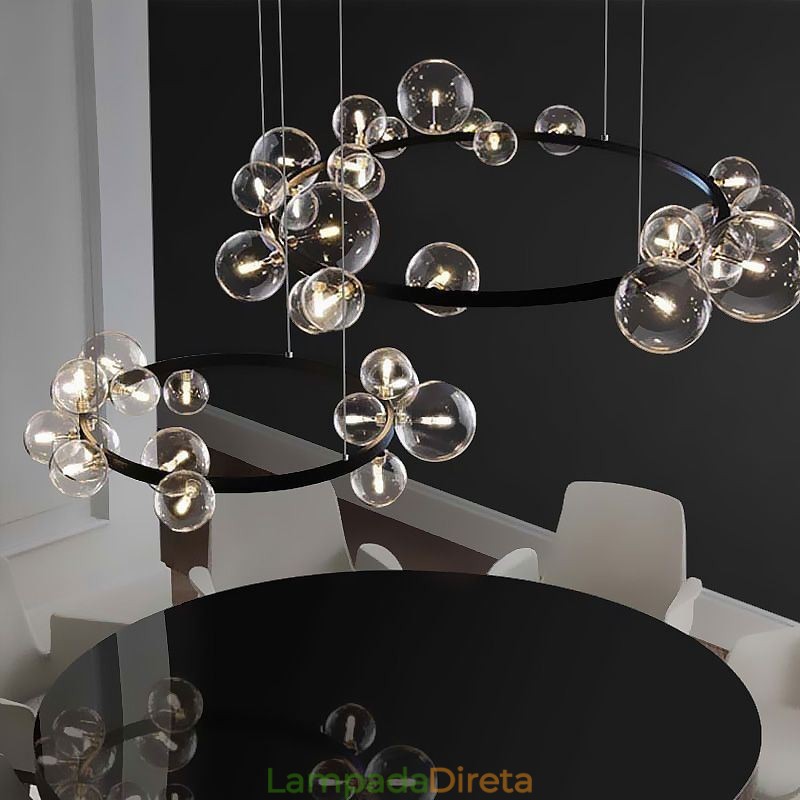 Lustre de metal criativo moderno lâmpada de bolha de vidro transparente