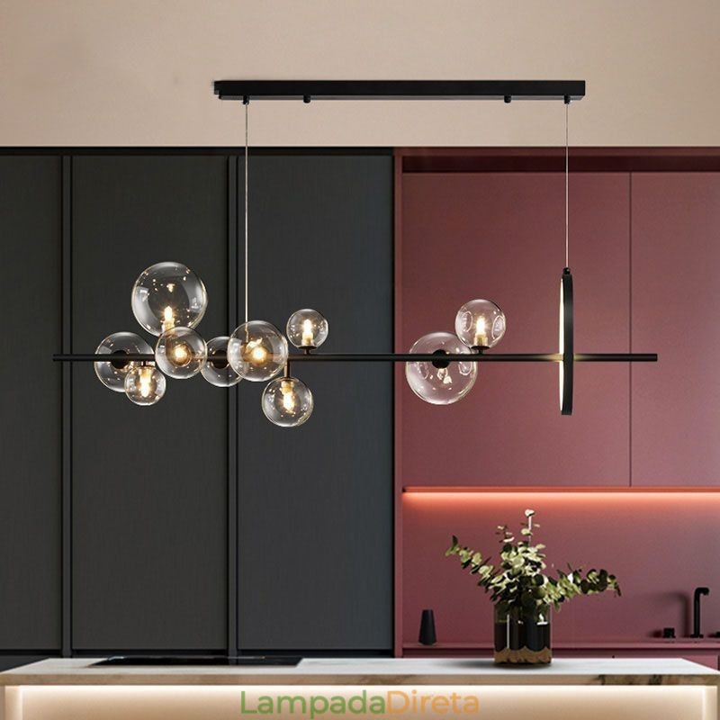 Lustre moderno com pingente de bolha de vidro e lâmpadas G9