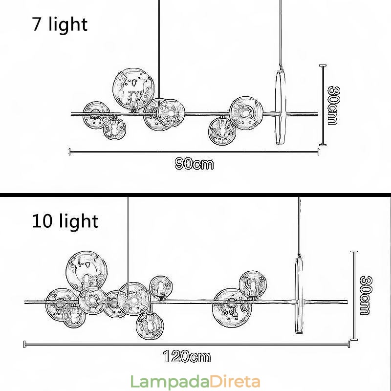Lustre moderno com pingente de bolha de vidro e lâmpadas G9