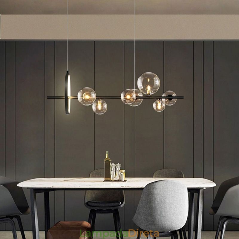 Lustre moderno com pingente de bolha de vidro e lâmpadas G9