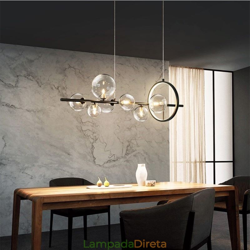 Lustre moderno com pingente de bolha de vidro e lâmpadas G9