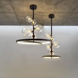 Luminária pendente moderna com lustre de vidro bolha
