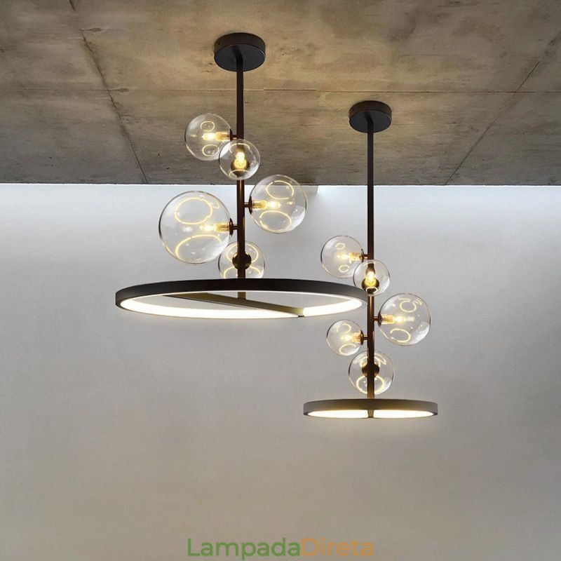 Luminária pendente moderna com lustre de vidro bolha