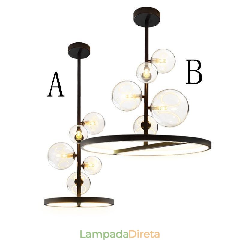 Luminária pendente moderna com lustre de vidro bolha