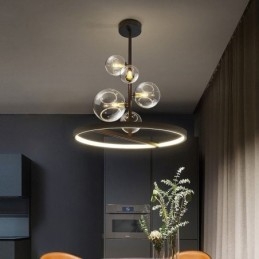 Luminária pendente moderna com lustre de vidro bolha