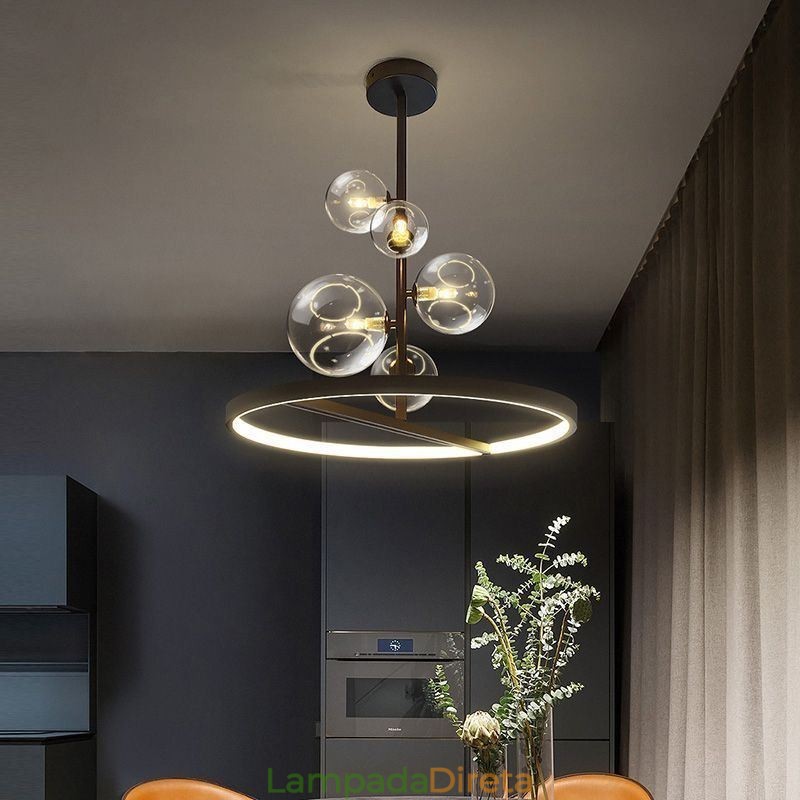 Luminária pendente moderna com lustre de vidro bolha