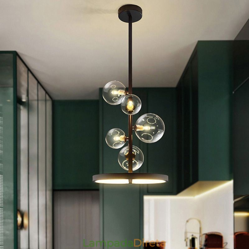 Luminária pendente moderna com lustre de vidro bolha
