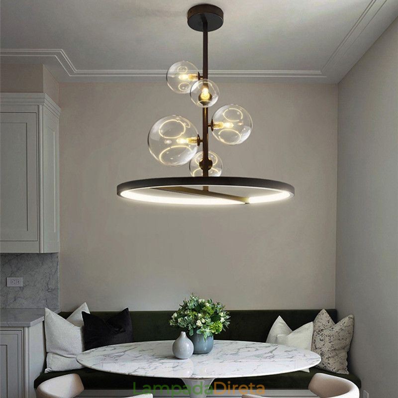 Luminária pendente moderna com lustre de vidro bolha