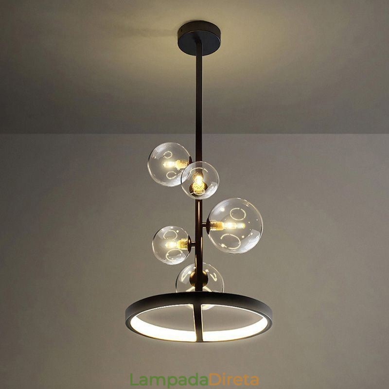Luminária pendente moderna com lustre de vidro bolha