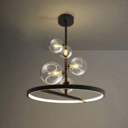 Luminária pendente moderna com lustre de vidro bolha