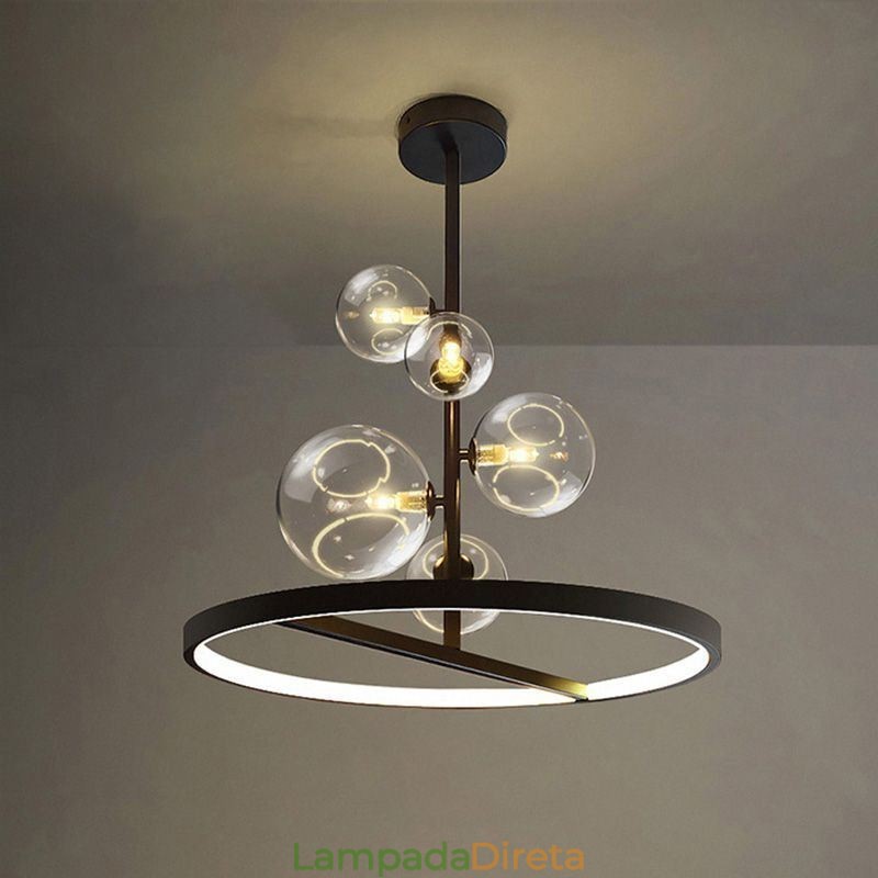 Luminária pendente moderna com lustre de vidro bolha