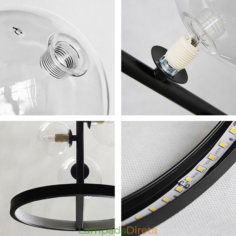 Luminária pendente moderna com lustre de vidro bolha