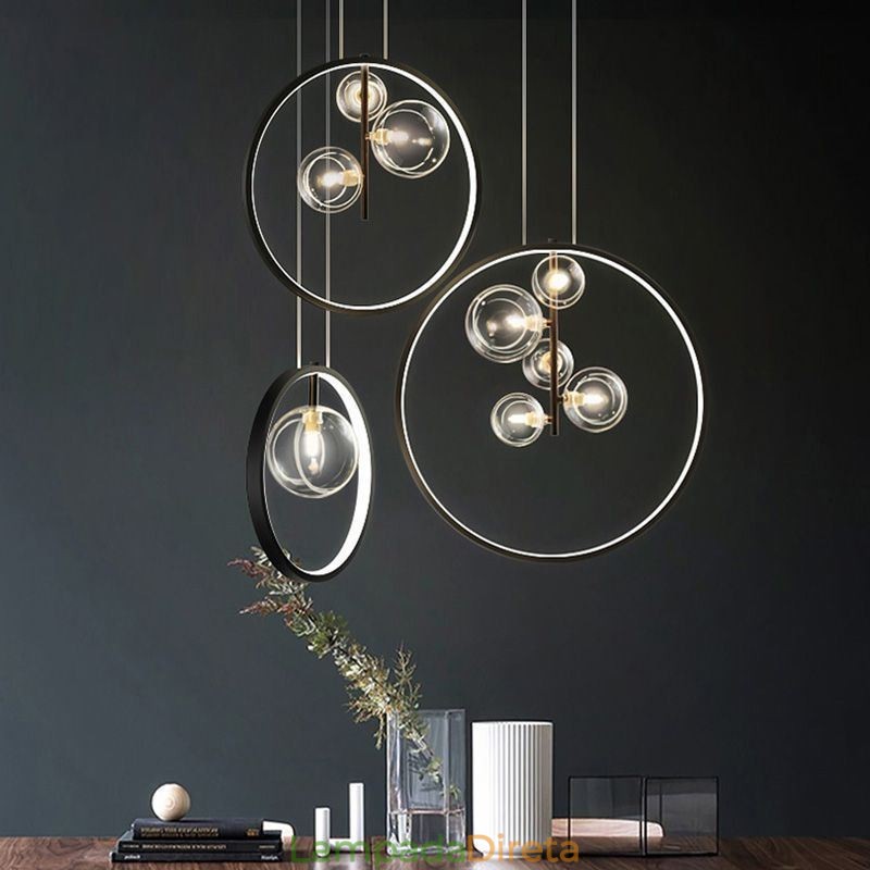 Lustre nórdico de vidro com bolhas em formato de círculo, luminária moderna para sala de estar
