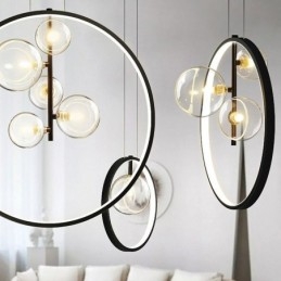 Lustre nórdico de vidro com bolhas em formato de círculo, luminária moderna para sala de estar