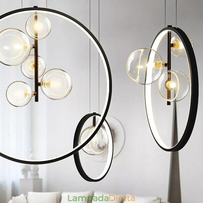 Lustre nórdico de vidro com bolhas em formato de círculo, luminária moderna para sala de estar