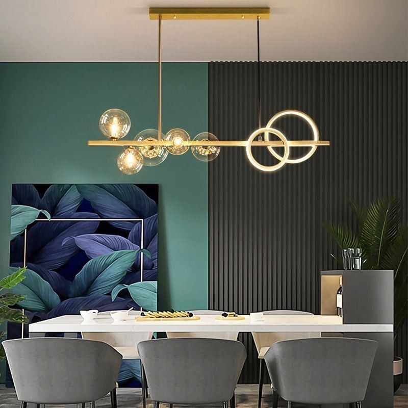 Moderno Vidro Bolha Pendente Luz Preto Longo Suporte Lâmpadas