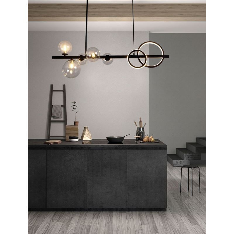 Moderno Vidro Bolha Pendente Luz Preto Longo Suporte Lâmpadas