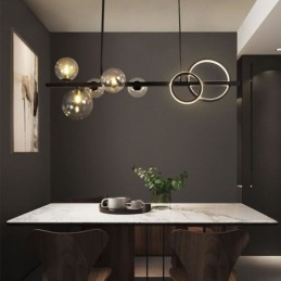 Moderno Vidro Bolha Pendente Luz Preto Longo Suporte Lâmpadas