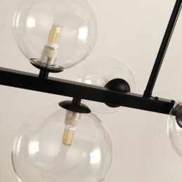 Moderno Vidro Bolha Pendente Luz Preto Longo Suporte Lâmpadas