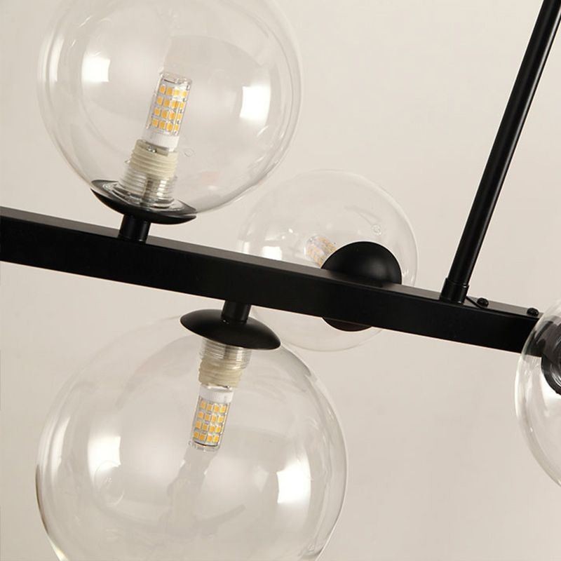 Moderno Vidro Bolha Pendente Luz Preto Longo Suporte Lâmpadas