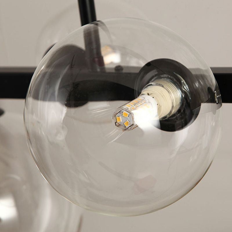 Moderno Vidro Bolha Pendente Luz Preto Longo Suporte Lâmpadas