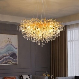 Lustre de cristal nórdico flor redonda abajur luxo dourado pingente luz