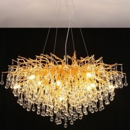 Lustre de cristal nórdico flor redonda abajur luxo dourado pingente luz
