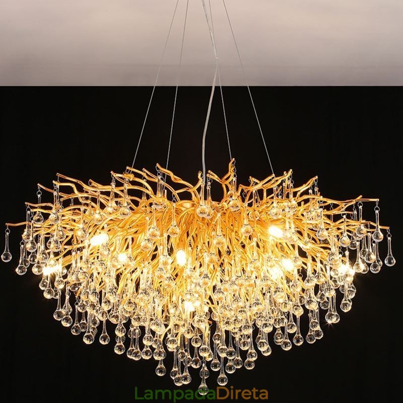 Lustre de cristal nórdico flor redonda abajur luxo dourado pingente luz