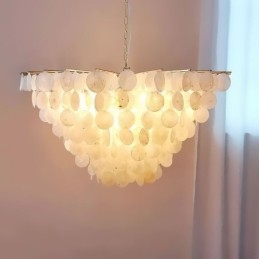 Lustre de concha natural redondo em camadas luz suspensa jantar