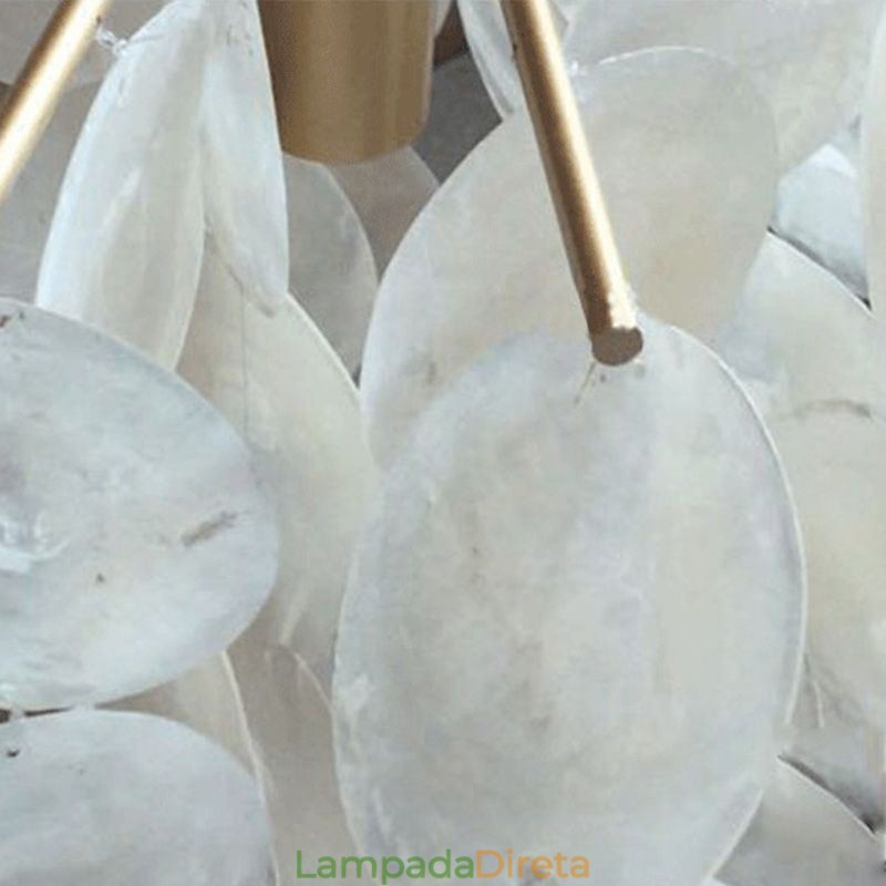Lustre de concha natural redondo em camadas luz suspensa jantar