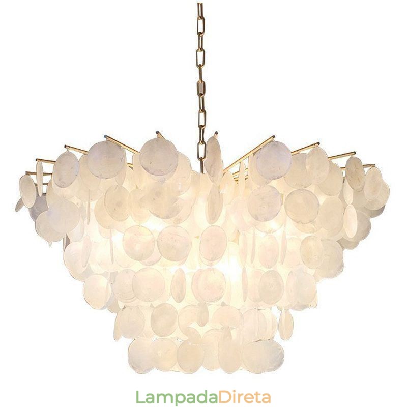 Lustre de concha natural redondo em camadas luz suspensa jantar