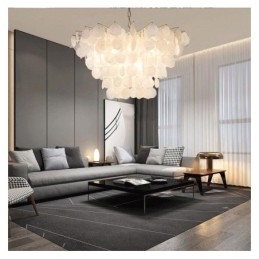 Lustre de concha natural redondo em camadas luz suspensa jantar